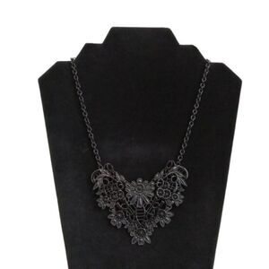 Solid Black Metal Gothic Lolita Whimsical Floral Bib Style Statement Necklace